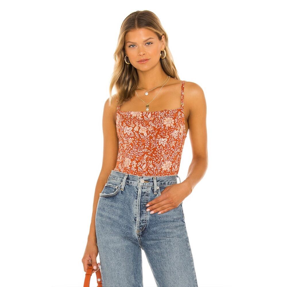New Free People Back On Track Printed Tank in Terracotta Combo Women's Size L